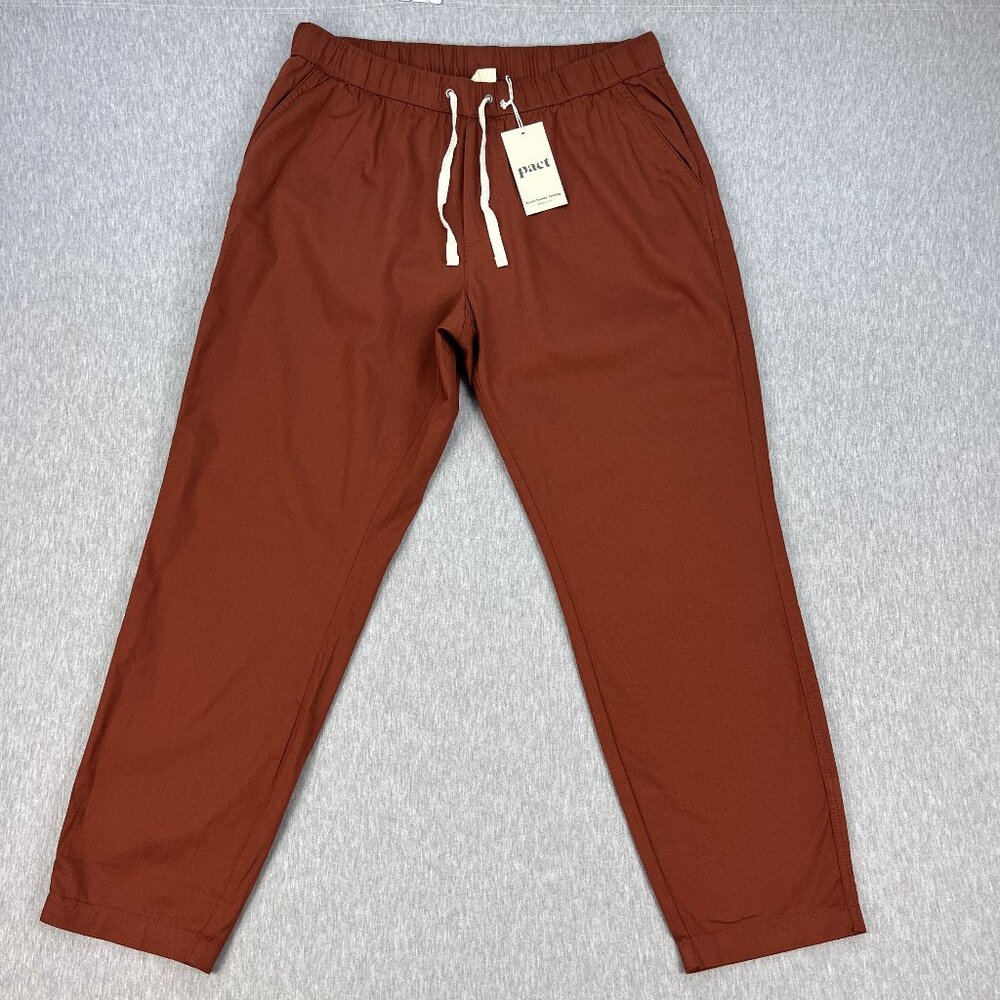 Pact Organic Daily Twill Pants Womens XL Terra Cotta Brown Elastic Waistband NEW